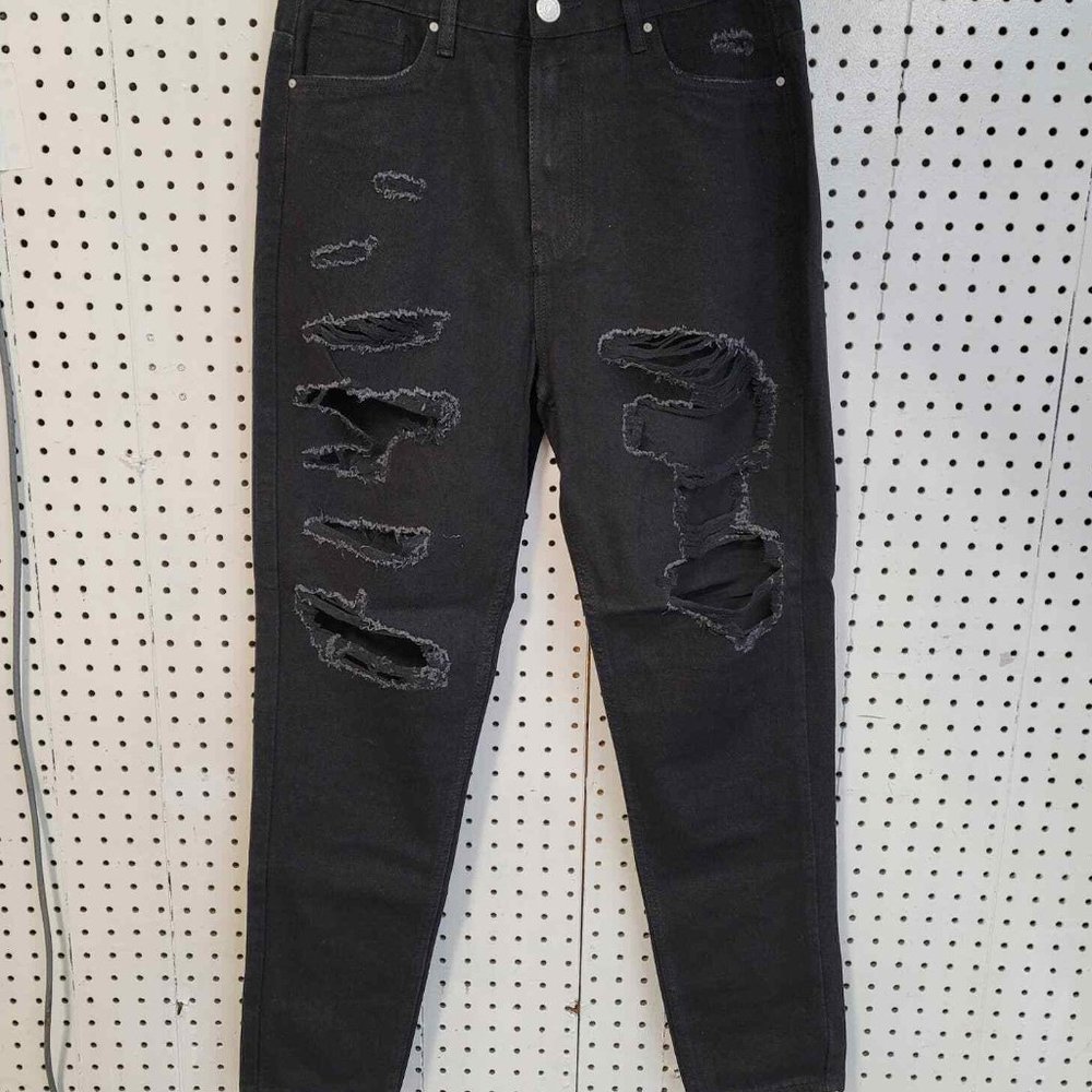 Refuge Denim Women's Classic High Rise Mom Jeans Distressed Black Sz 7 NWT